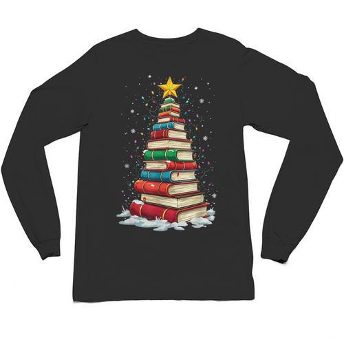Book Christmas Tree Book Lover Teacher Librarian Unisex Long Sleeve T-Shirt - Bookorys CA