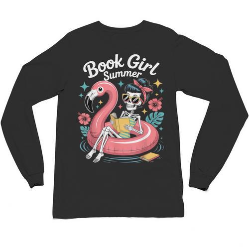 Book Girl Summer Skeleton Reading Books Lovers Beach Unisex Long Sleeve T-Shirt - Bookorys