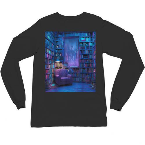 Book Library Bookshelf Armchair Window Pattern Print Unisex Long Sleeve T-Shirt - Bookorys CA
