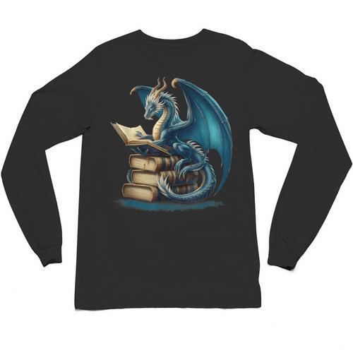 Book Lover Bookworm Reading Books Dragon Sci-Fi Character Unisex Long Sleeve T-Shirt - Bookorys AU