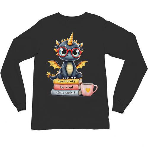 Book Lover Cute Baby Dragon Reading Unisex Long Sleeve T-Shirt - Bookorys UK