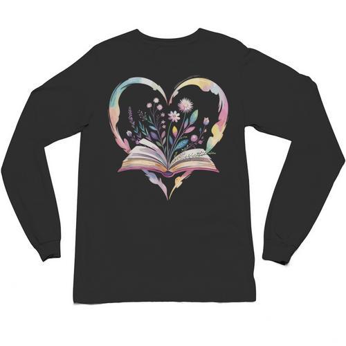 Book Lover Heart Shaped Reading Art Bookworm Unisex Long Sleeve T-Shirt - Bookorys