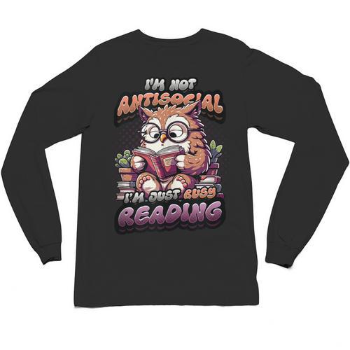 Book Lover Owl Reading Books Introvert Bookworm Unisex Long Sleeve T-Shirt - Raresse