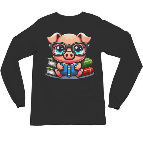Book Lover Reading Pig Unisex Long Sleeve T-Shirt - Bookorys CA