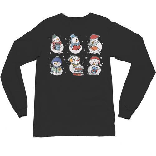 Book Lover Teacher Snowman Reading Books Christmas Winter Unisex Long Sleeve T-Shirt - Bookorys