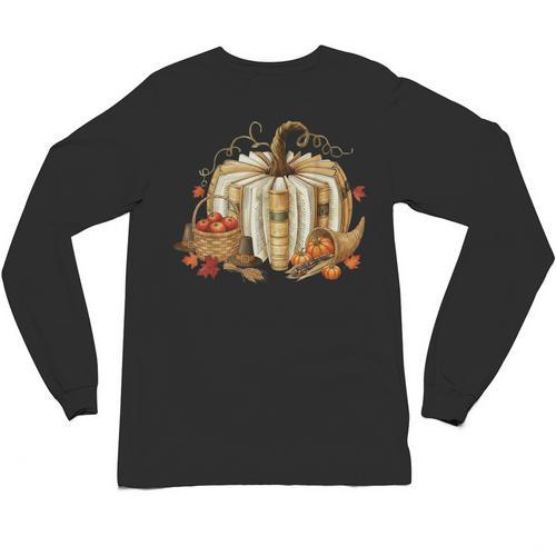 Book Pumpkin Fall Reading Thanksgiving Teacher Librarian Unisex Long Sleeve T-Shirt - Bookorys