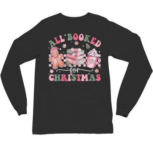 All Booked For Christmas Book Coffee Latte Gingerbread Unisex Long Sleeve T-Shirt - Bookorys