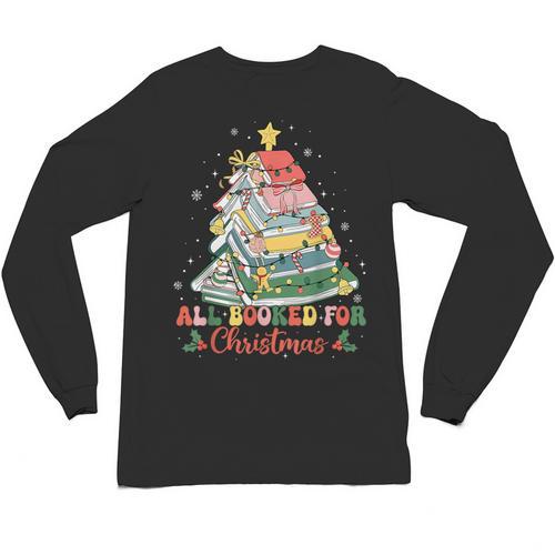 All Booked For Christmas Book Lovers Xmas Tree Lights Unisex Long Sleeve T-Shirt - Bookorys