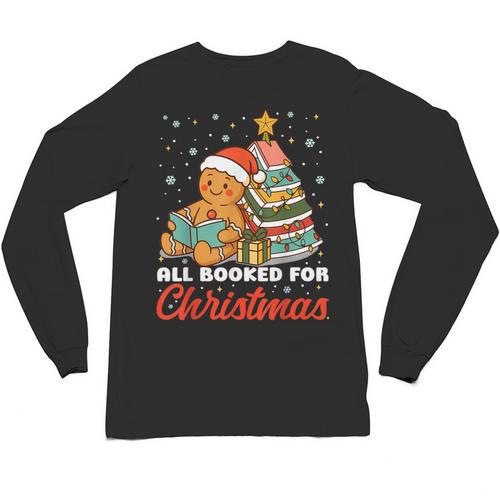 All Booked For Christmas Gingerbread Christmas Tree Book Kid Unisex Long Sleeve T-Shirt - Bookorys
