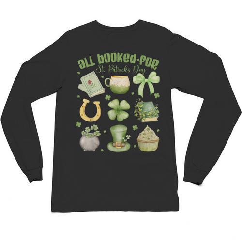 ALL Booked For St Patricks Day Bookish Leprechaun Bookworm Unisex Long Sleeve T-Shirt - Bookorys