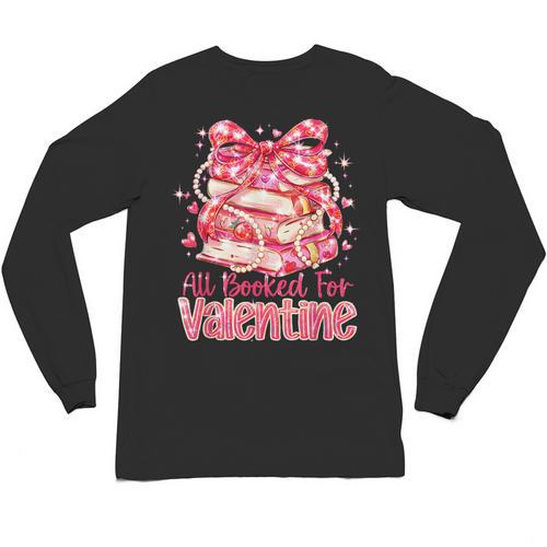 All Booked For Valentine Cute Pink Book Lover Aesthetic Unisex Long Sleeve T-Shirt - Bookorys AU