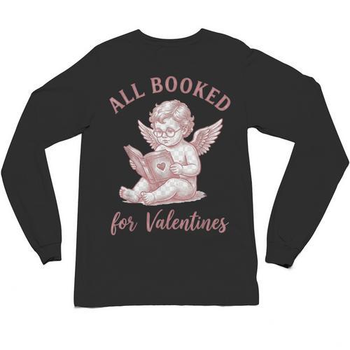 All Booked For Valentines Cute Cherub Vintage Book Lover Unisex Long Sleeve T-Shirt - Bookorys