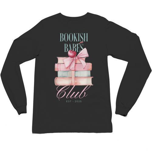 Bookish Babes Club Cute Pink Book Stack With Bow Unisex Long Sleeve T-Shirt - Bookorys CA