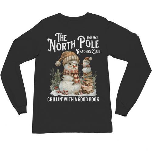 Bookish Christmas North Pole Book Club Snowman Book Worm Unisex Long Sleeve T-Shirt - Bookorys