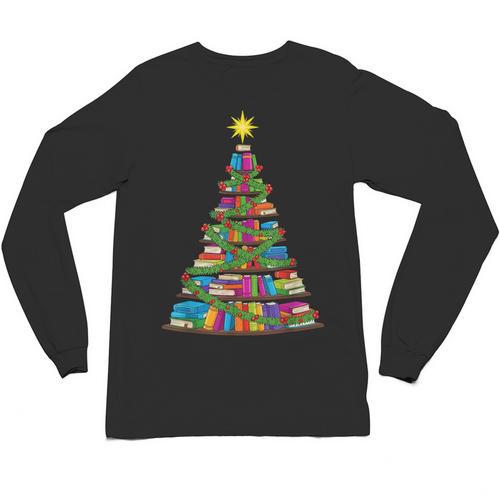 Bookmas Christmas Book Tree Book Lover English Teacher Unisex Long Sleeve T-Shirt - Bookorys