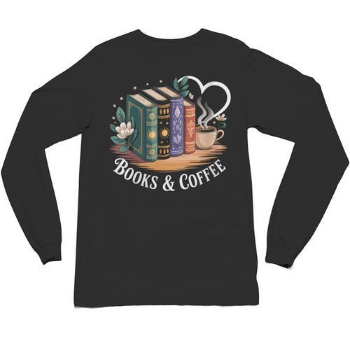 Books And Coffee Book Lover Bookish Green Book Theme Reading Unisex Long Sleeve T-Shirt - Bookorys