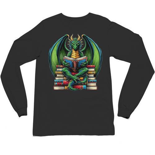 Books Dragon Reading Book Unisex Long Sleeve T-Shirt - Bookorys AU