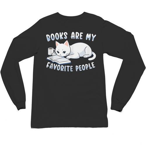 Books Are My Favorite People Cat With Coffee Mug Book Lovers Unisex Long Sleeve T-Shirt - Bookorys