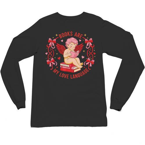 Books Are My Love Language Cupid Reading Book Valentines Day Unisex Long Sleeve T-Shirt - Bookorys