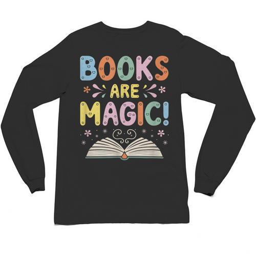 Books Are Magic Whimsical Retro Bookworm Unisex Long Sleeve T-Shirt - Bookorys CA