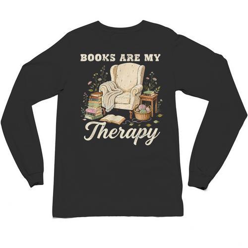 Books Are My Therapy Cozy Reading Chair Artwork Unisex Long Sleeve T-Shirt - Bookorys DE
