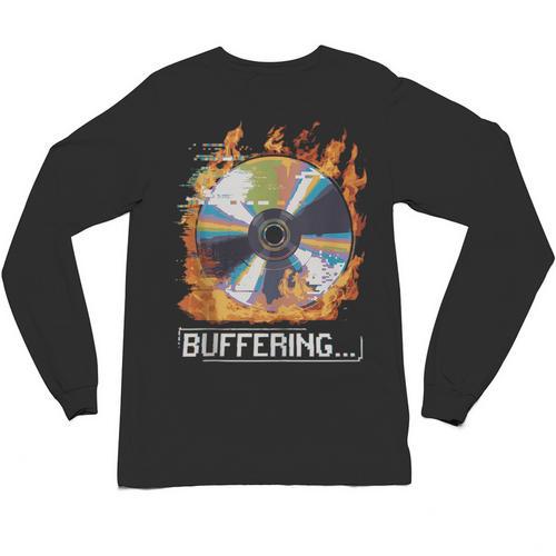 Buffering Glitched CD On Fire 2000s Nostalgia Unisex Long Sleeve T-Shirt - Figerry