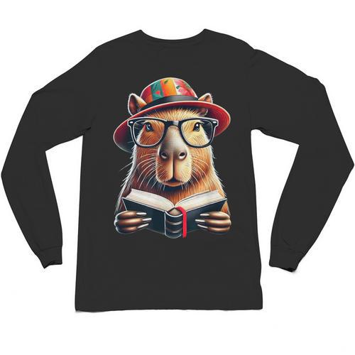 Capybara Bookworm Rodent Reading a Book Unisex Long Sleeve T-Shirt - Bookorys CA