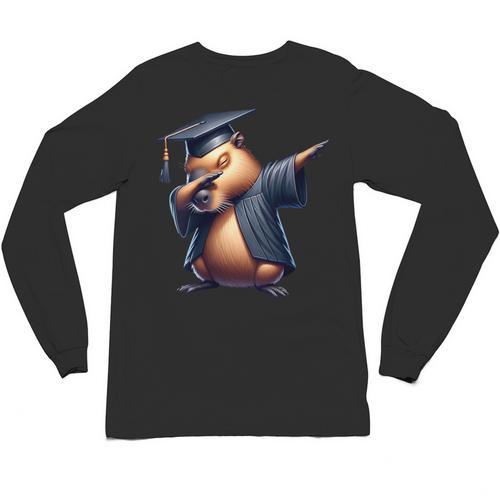 Capybara Graduation Dabbing Capy Wearing Graduate Gown Unisex Long Sleeve T-Shirt - Best Gift Smart