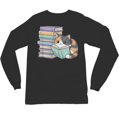 Cat On Books Pets Cats Reading Book Nerd Read Reader Bookcat Unisex Long Sleeve T-Shirt - Bookorys