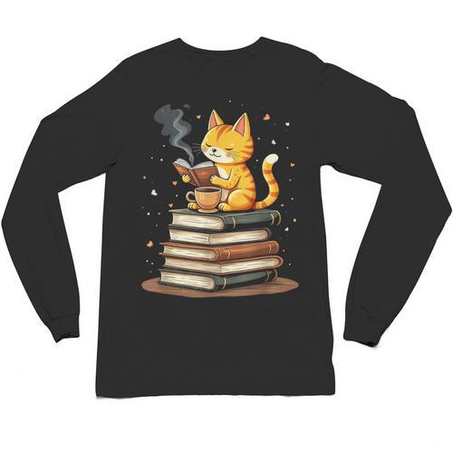 Cat Reading Books Unisex Long Sleeve T-Shirt - Bookorys AU