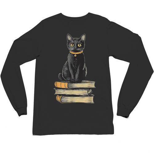 Cat Sitting On Books Unisex Long Sleeve T-Shirt - Bookorys AU