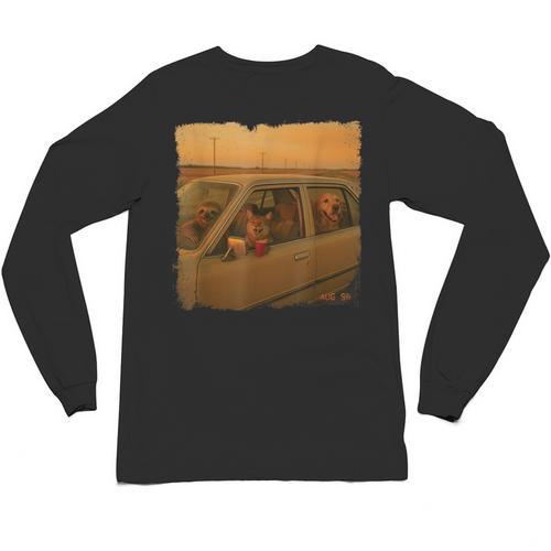 Cat Sloth Dog Retro Nostalgia Roadtrip Photo Unisex Long Sleeve T-Shirt - Figerry