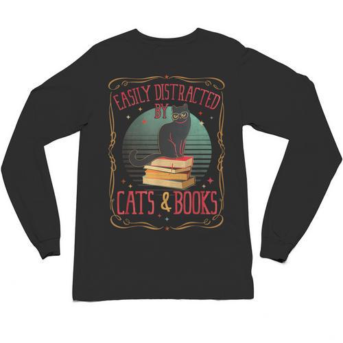 Cats And Books Lover Reading Literary Feline Humor Unisex Long Sleeve T-Shirt - Bookorys AU