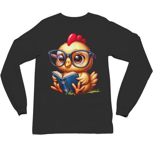 Chicken Reading a Book Farm Animal Chick Unisex Long Sleeve T-Shirt - Bookorys CA