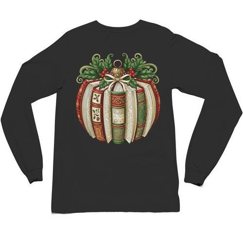 Christmas Book Ornament Bookworm Book Lover Men Women Unisex Long Sleeve T-Shirt - Bookorys CA