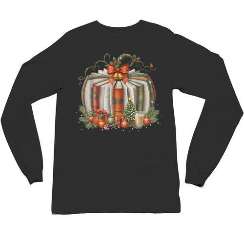 Christmas Book Pumpkin Reading Holiday Lovers Teacher Unisex Long Sleeve T-Shirt - Bookorys CA