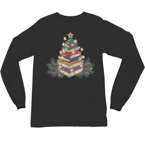 Christmas Book Reading Reader Xmas Bibliophile -Adult Christmas Tree Book Modern Unisex Long Sleeve T-Shirt - Bookorys