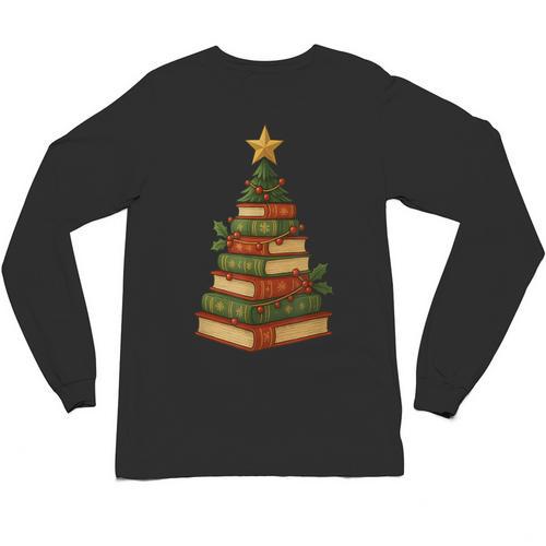 Christmas Book Tree Bookshelf Holiday For Readers Librarians Unisex Long Sleeve T-Shirt - Bookorys