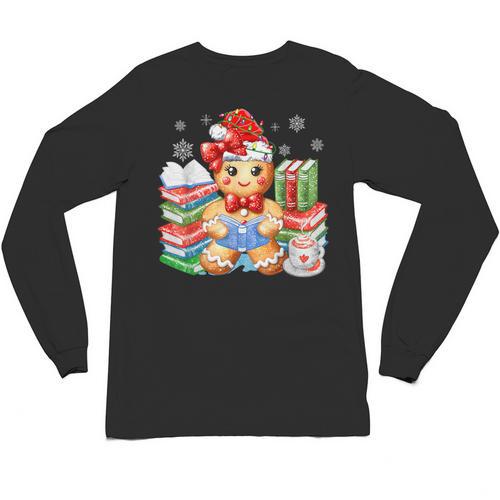 Christmas Gingerbread Man Reading Book Snowflake Teacher Unisex Long Sleeve T-Shirt - Bookorys