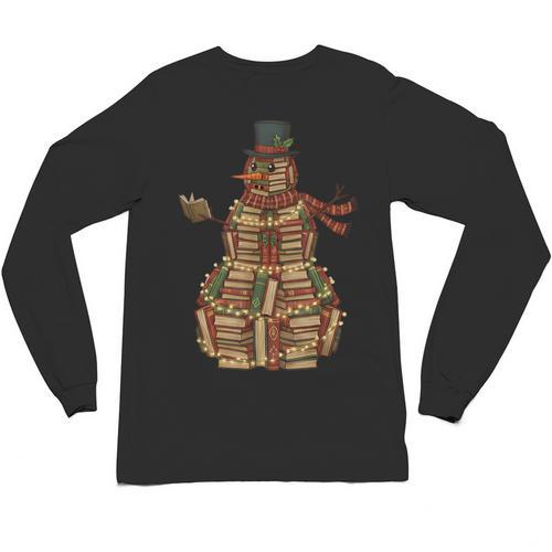 Christmas Snowman Made Of Books Holiday Reading Xmas Unisex Long Sleeve T-Shirt - Bookorys CA