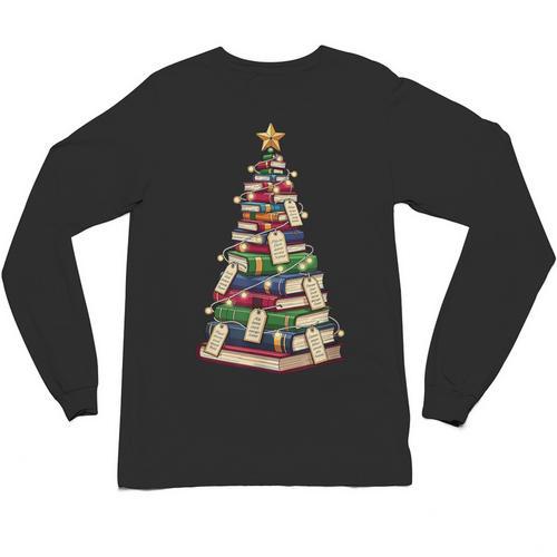 Christmas Tree Of Books For Readers And Librarians Unisex Long Sleeve T-Shirt - Bookorys CA
