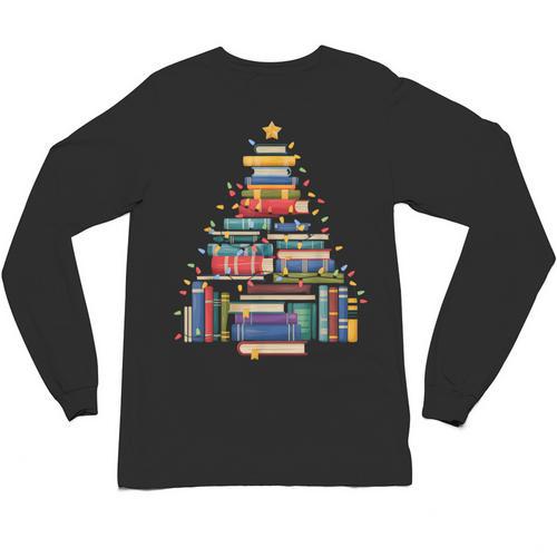 Christmas Tree Made Of Books Librarian Reader Holiday Unisex Long Sleeve T-Shirt - Bookorys CA