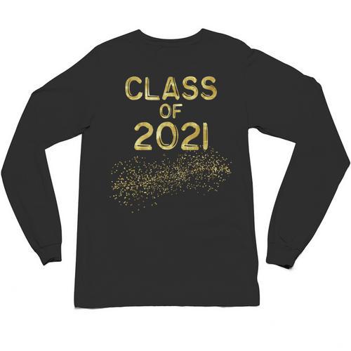 CLASS Of 2021 Gold Bokeh Confetti Fun Graduation Unisex Long Sleeve T-Shirt - Best Gift Smart
