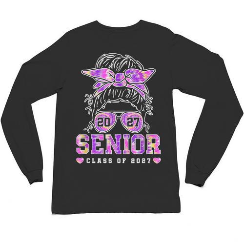 Class Of 2027 Senior Coquette Bow Messy Hair 26 Graduation Unisex Long Sleeve T-Shirt - Best Gift Smart