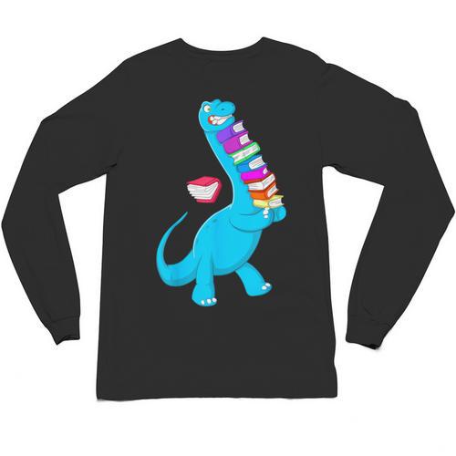 Cool Dinosaur Books Art For Men Women Libarian Book Lover Unisex Long Sleeve T-Shirt - Bookorys DE