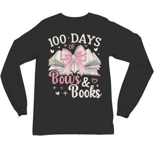 Coquette 100 Days Of Bows Books Reading 100th Day Of School Unisex Long Sleeve T-Shirt - Bookorys