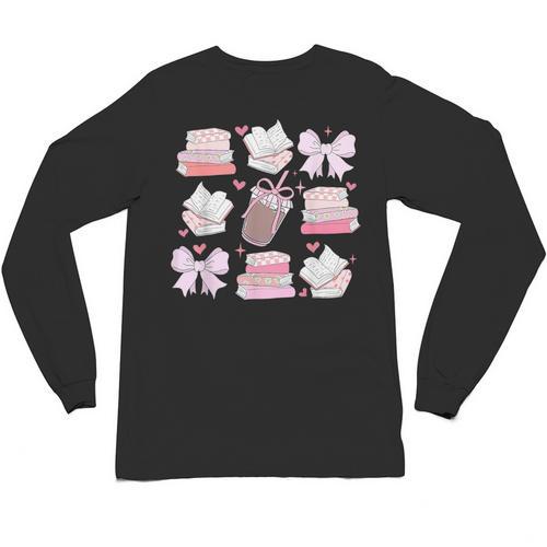 Coquette Bow Book Coffee Valentines Bookish Library Teacher Unisex Long Sleeve T-Shirt - Bookorys AU