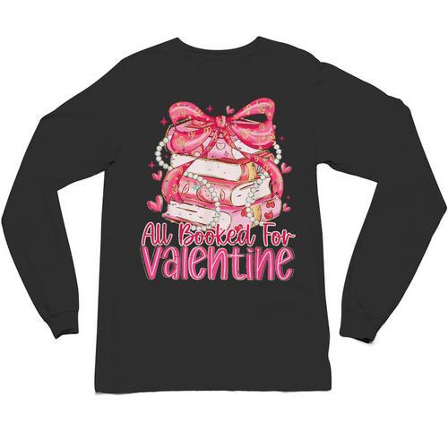 Coquette Bow All Booked For Valentines Teacher Book Unisex Long Sleeve T-Shirt - Bookorys CA