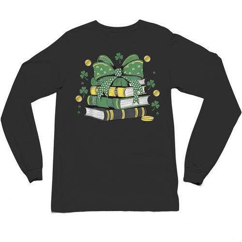 Coquette Bow Books St Patrick's Shamrock Bookworm Librarian Unisex Long Sleeve T-Shirt - Bookorys