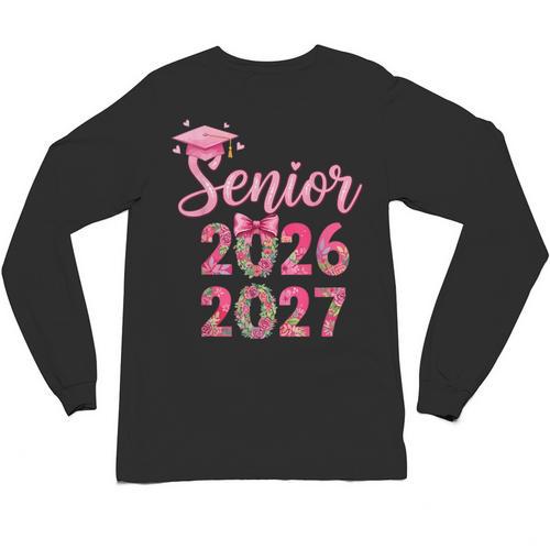 Coquette Pink Bow Flowers Senior 2026 2027 Graduation Unisex Long Sleeve T-Shirt - Best Gift Smart